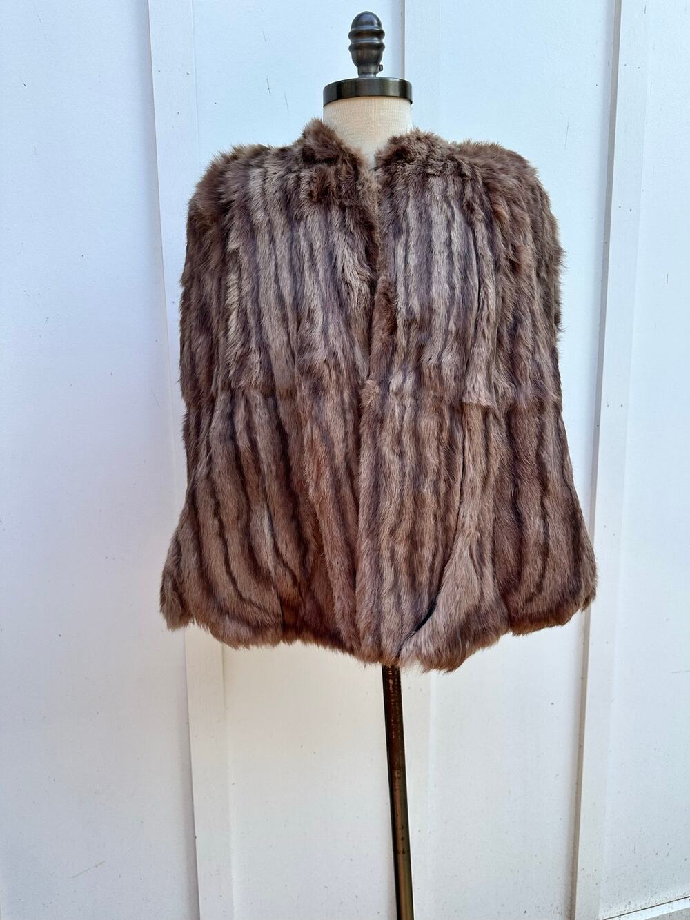 Vintage Mink Fur Cape Coat Size Small Tan Brown Arm Holes